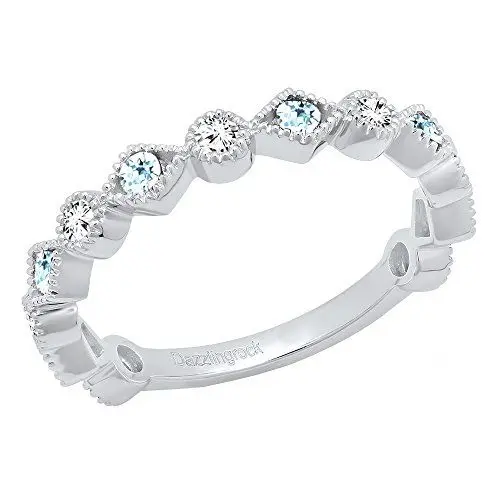 Produktbild: DazzlingRock Collection Women's 10K White Gold Round Aquamarine & White Diamond Wedding Band Ring (Size 7)