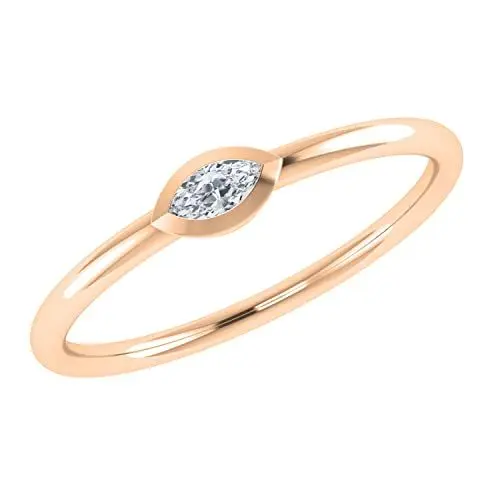 Produktbild: Dazzlingrock Collection 4 x 2 mm Marquise-Ring mit weißem Saphir, Solitär-Lünette, für Damen, 14 Karat Rotgold, Größe 10, 10, Roségold Im Labor hergestellter weißer Saphir Rotgold, Weißer Saphir im