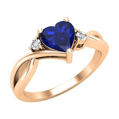 Produktbild: Dazzlingrock Collection 6 mm herzförmiger blauer Saphir und Akzent, runder weißer Diamant, gedrehter Schaft, Verlobungsring für Damen (Diamantfarbe I-J, Klarheit I1-I2) in 14 Karat Rotgold, Größe 8,5,