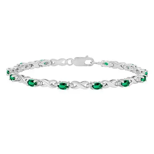 Produktbild: Dazzlingrock Collection Damen-Armband Sterling-Silber 925 ovale Edelsteine und runde weiße Diamanten, 0, Smaragd Weißer Diamant Sterling-Silber, Smaragd Diamant,
