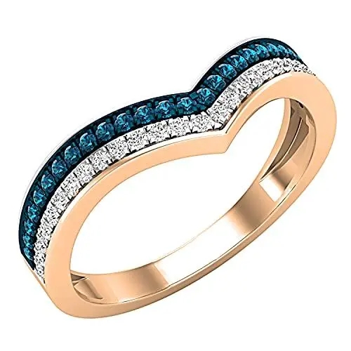 Produktbild: Dazzlingrock Collection Damen-Ehering mit 0,25 Karat (Karat), runder blauer und weißer Diamant, zweireihig, Chevron, 1/4 Karat, 14 Karat Rotgold, Größe 7,5, Edelstein, Metall, Rotgold, Blauer Diamant