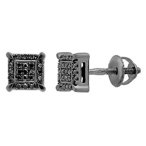 Produktbild: Dazzlingrock Collection Herren-Ohrstecker, 0,10 Karat, rund, schwarzer Diamant, quadratisch, 1/10 Karat, 10 Karat, rhodiniert, 10 Karat, 14 Karat, 18 Karat, Sterling-Silber 925, Weißgold, Diamant
