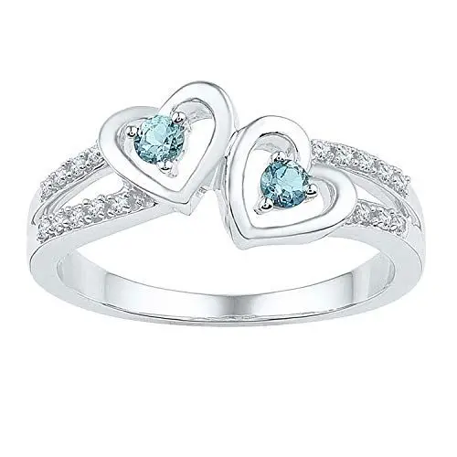 Produktbild: Dazzlingrock Collection Ring in Herzform mit 0,19 Karat (ctw), runder Aquamarin-Diamant, 1/5 Karat, Sterlingsilber