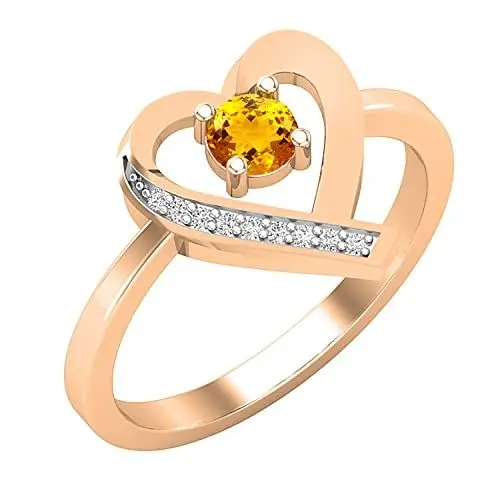 Produktbild: Dazzlingrock Collection Runder Citrin & weißer Diamant umrandet Band Herz Versprechen Verlobungsring für Frauen 14 Karat Rotgold Größe 5