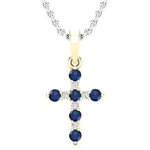 Produktbild: Dazzlingrock Collection Runder Edelstein & weißer Diamant Damen Kreuzanhänger (Silberkette im Lieferumfang enthalten), 18 Karat Gold, Blauer Saphir, Diamant, Roségold, Blauer Saphir Diamant