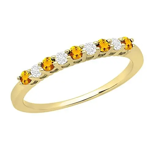 Produktbild: Dazzlingrock Collection Runder alternativer Citrin & weißer Diamant glatter 9 Stein Ehering Ring für Frauen | 18 Karat Gelbgold, Größe 5,5, Citrin Weißer Diamant
