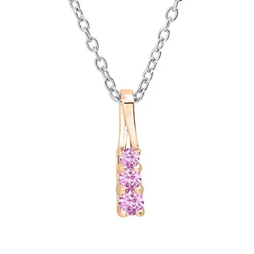 Produktbild: Dazzlingrock Collection Runder rosafarbener Saphir-Anhänger für Damen, linear, drei Steine, eleganter Reise-Anhänger mit 45,7 cm Silberkette, 14 Karat Roségold, Rosa / Saphir