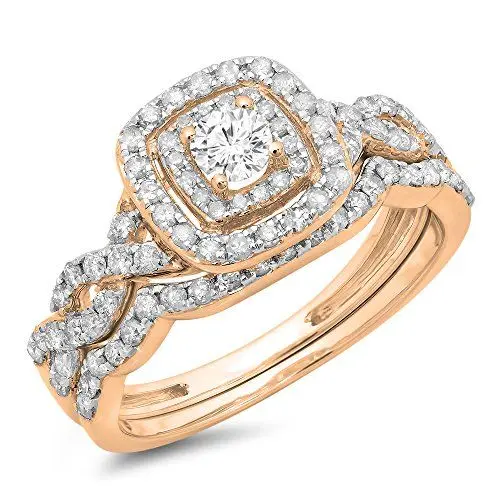 Produktbild: Dazzlingrock Collection Verlobungsring-Set, 0,95 Karat (Ctw), 14 Karat runder Diamant, Wirbel, Brautschmuck, Halo, Verlobungsring, 1 Karat, Rotgold, Größe 4, Diamant, Gold, Weißer Diamant