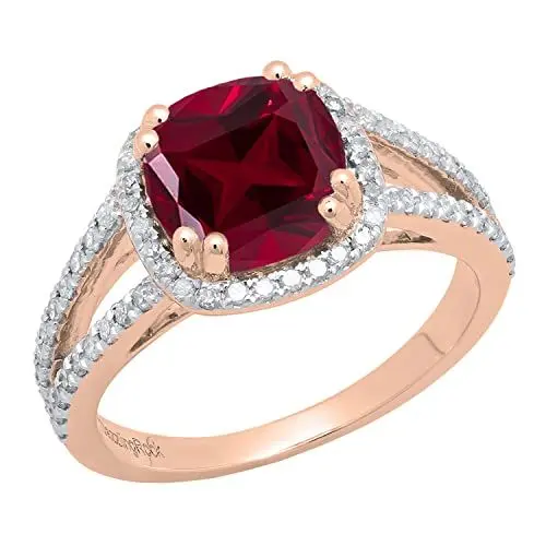 Produktbild: Dazzlingrock Collection Verlobungsring, 14 Karat, 8 mm, Kissenform, blauer Saphir und runder Diamant, Rotgold, Größe 4, 7.5, Diamant, künstlicher Rubin, Gold, Rubin
