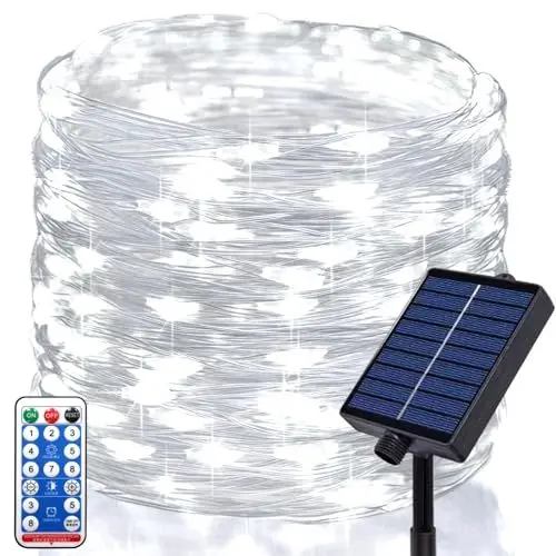 Produktbild: DBFAIRY 300 LED 30M Solar Lichterkette Aussen, Solarlichterkette Außen Wetterfest mit Fernbedienung Timer Lange Draht Lichterkette für Party Garten Balkon Baum Deko (Weiß)