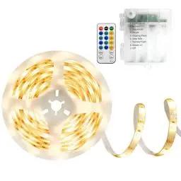 Produktbild: DBFAIRY 5M LED Streifen Batterie, 150 LED Strip 2835 SMD, 8 Modi Selbstklebend Lichtband mit Fernbedienung für Schlafzimmer Zuhause Dekoration (Warmweiß)