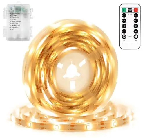 Produktbild: DBFAIRY LED Strip Batteriebetrieben, 2M 60 LED Streifen Batterie mit Fernbedienung Timer, Wasserdicht Lichtleisten für Schlafzimmer Schrank Zuhause Party Dekoration (Warmweiß)