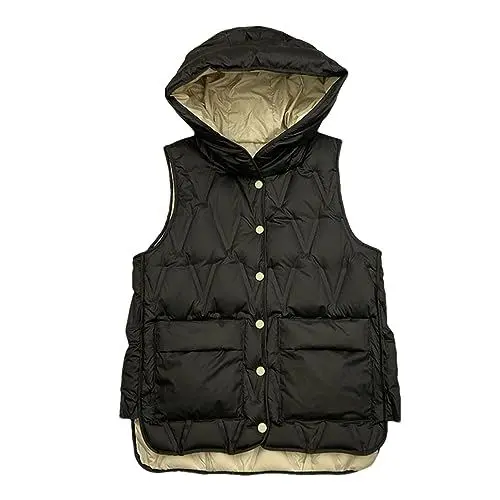 Produktbild: DBFBDTU Damen-Pufferjacke, Warme, Leichte, Dünne, Doppelseitige Daunenweste, Kurze, Ärmellose Weste Mit Kapuze Black M