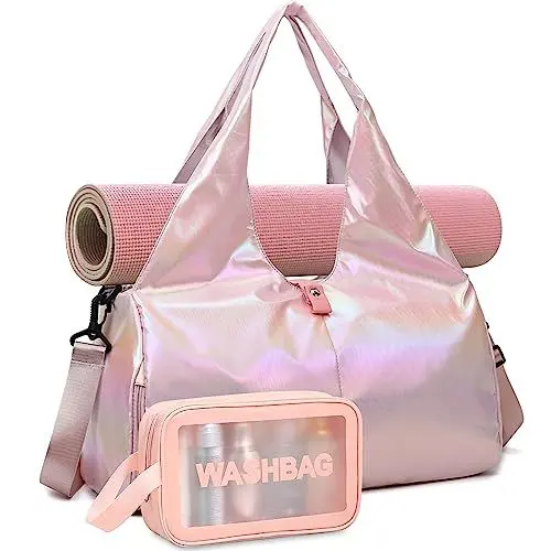 Produktbild: DBPBToU Sporttasche Damen Reisetasche mit Schuhfach und Nassfach Wasserdicht Handgepäck Tasche Yogatasche Gym Bag Saunatasche für Damen und Herren mit Kulturbeutel (Rosa)
