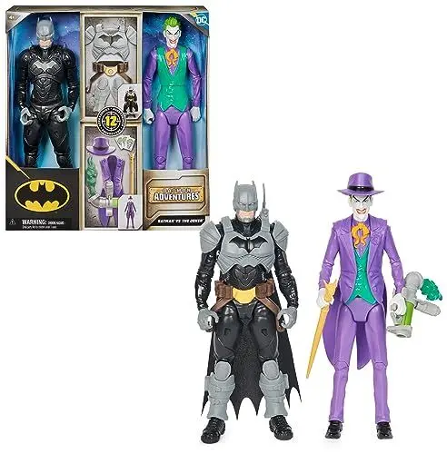 Produktbild: DC Batman Adventures Batman vs The Joker Action-Figuren Set, 30 cm - 2 voll bewegliche Figuren mit 12 Ausrüstungsgegenständen für spannendes Rollenspiel, Spielzeug für Kinder ab 4 Jahren