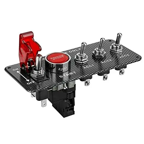 Produktbild: DC12V Kombinationsschalter Rennwagen Modifikation Ein-Schlüssel-Zündung Kohlefaser-Panel-Schalter Rocker Toggle Metallschalter