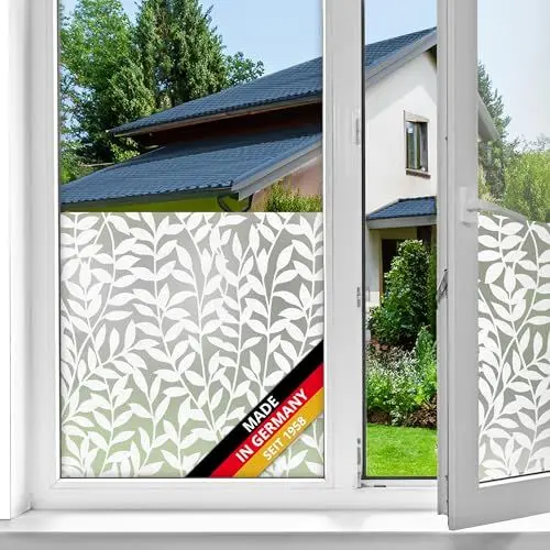 Produktbild: d-c-fix Fensterfolie Jane Blätter Motiv statisch selbsthaftend Premium 67,5 cm x 1,5 m - blickdichte Sichtschutzfolie mit UV-Schutz - Sichtschutz Fenster Folie Milchglasfolie Pflanzen Blumen-Muster