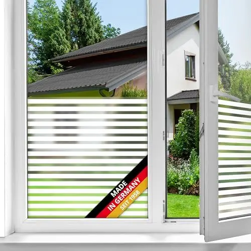 Produktbild: d-c-fix Fensterfolie Linia Streifen-Muster statisch selbsthaftend 45 cm x 1,5 m - blickdichte Sichtschutzfolie mit UV-Schutz - Sichtschutz für Fenster Folie Milchglasfolie Klebefolie gestreift