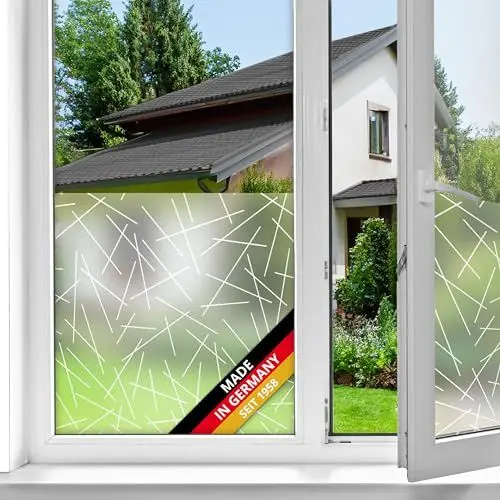 Produktbild: d-c-fix Fensterfolie Mikado Muster statisch selbsthaftend 45 cm x 1,5 m - blickdichte Sichtschutzfolie mit UV-Schutz - Sichtschutz für Fenster Folie Milchglasfolie Klebefolie geometrisch modern