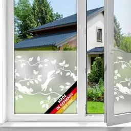 Produktbild: d-c-fix Fensterfolie Pineview Blätter Tier-Motiv statisch selbsthaftend Premium 45 cm x 1,5 m - blickdicht Sichtschutzfolie UV-Schutz - Sichtschutz Fenster Folie Milchglasfolie Pflanzen Eichhörnchen
