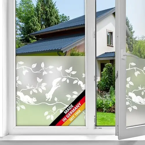 Produktbild: d-c-fix Fensterfolie Pineview Blätter Tier-Motiv statisch selbsthaftend Premium 45 cm x 1,5 m - blickdicht Sichtschutzfolie UV-Schutz - Sichtschutz Fenster Folie Milchglasfolie Pflanzen Eichhörnchen