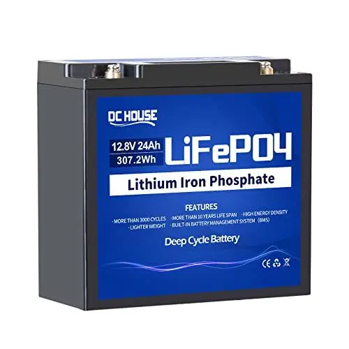 Produktbild: DCHOUSE 12V 24Ah LiFePO4 Akku Lithium-Akku Wiederaufladbare Batterien mit 3000+ Deep Cycle und BMS-Schutz für Wohnmobil, Golfwagen, Rasenmäher, Solar Panel, Kinderauto, Camping