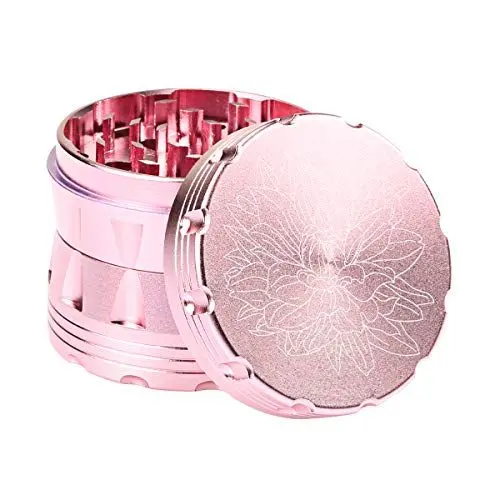 Produktbild: DCOU Premium Aluminium Gewürze Metallschleifer mit Pollenfänger mit Laser Blumenmuster 63mm 4 Stück (Rosa)