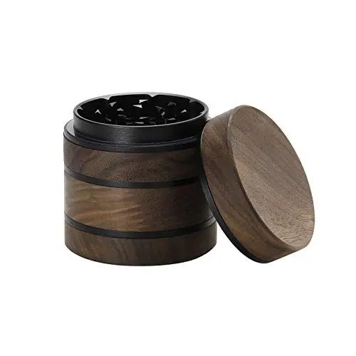Produktbild: DCOU Premium große Holz Gewürzmühle Pollen Sammler mit magnetischen Deckel und Pollenfänger 4 Stück 2,5 Zoll (schwarz)