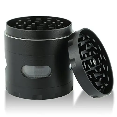 Produktbild: DCOU Neue Design Premium mühle mit Siebgrinder haltbare Zamak-Legierung Grinder Crusher Gewürz-Schleifer Ø55mm 4 stück (Helles Schwarz）