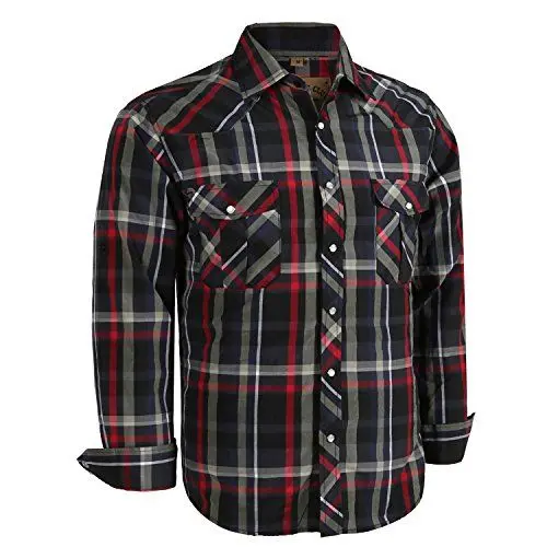 Produktbild: Dctop Herren Hemd Langarm Druckknöpfen Unifarben Kariertes Anzug Regular Fit Freizeithemd Männer Bügelleichtes Business Hemd (Rot Schwarz #6 L)