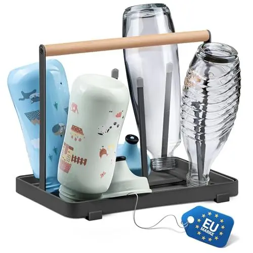 Produktbild: D&D Living All-in-One Flaschenhalter für SodaStream - Abtropfgestell für Flaschen Aller Art: Duo, Crystal, Easy, Trink- und Babyflaschen - Universal-Trockenständer (Metall, Schwarz)