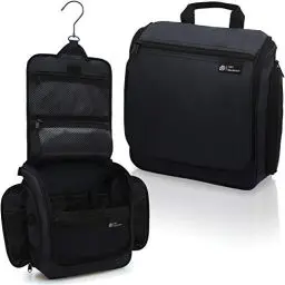 Produktbild: D&D - Kulturbeutel zum Aufhängen – Designer-Reise-Organizer für Make-up und Toilettenartikel für Damen und Herren – Hängekoffer für Kosmetik und Toilettenzubehör mit drehbarem Metallhaken Schwarz