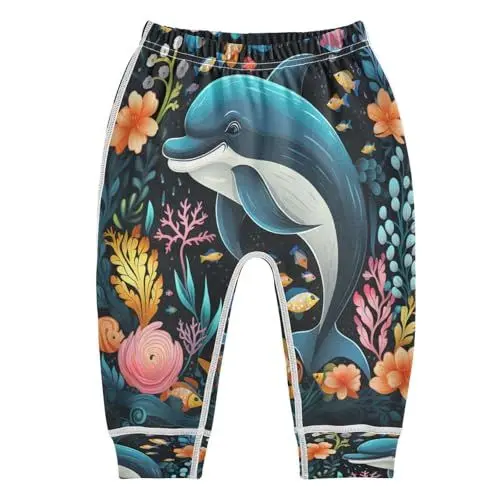 Produktbild: DDDIYEU Cooler Aquarellkunst-Blumendelfin Baby Hose Aus Weicher Baumwolle für Neugeborene 3-24 Monate