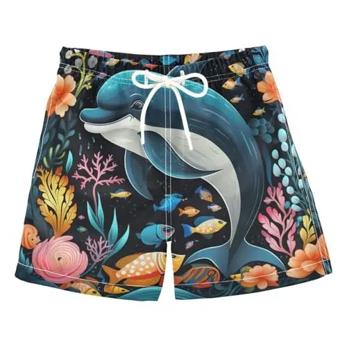 Produktbild: DDDIYEU Cooler Aquarellkunst-Blumendelfin Badehose für Jungen Badeshorts Sporthose Schnell Trocknende Hose für Strand Kinder