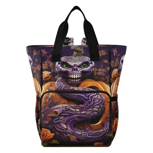 Produktbild: DDDIYEU Halloween-Kunst-Schlange Wickeltasche Reiserucksack Grosse Kapazität Schulter Mom Taschen für Reisen im Freien