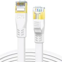 Produktbild: DDMALL Lan Kabel CAT8 5m, Hochgeschwindigkeit Ethernet Kabel 40Gbps 2000MHz Flaches Netzwerkkabel, Gigabit Patchkabel mit Vergoldetem RJ45-Stecker für Router, Modem, Gaming (5 Meter/Weiß)