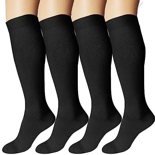 Produktbild: DDOBB 4 Paar Kompressionsstrümpfe Damen und Herren Stützstrümpfe Kompressionssocken Stützsocken Reisestrümpfe für Flug Sport Running Radsport(Schwarz*4, XXL)
