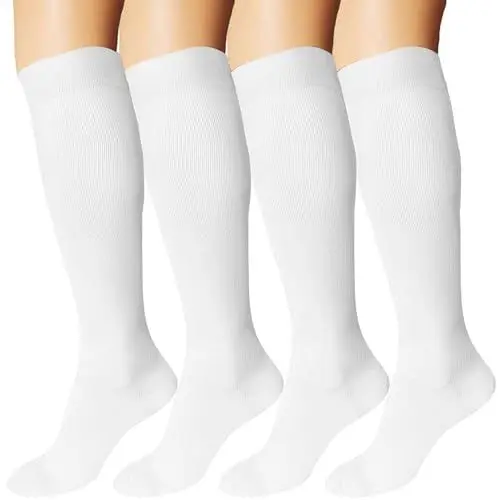 Produktbild: DDOBB 4 Paar Kompressionsstrümpfe Damen und Herren Stützstrümpfe Kompressionssocken Stützsocken Reisestrümpfe für Flug Sport Running Radsport(Weiß*4, L-XL)