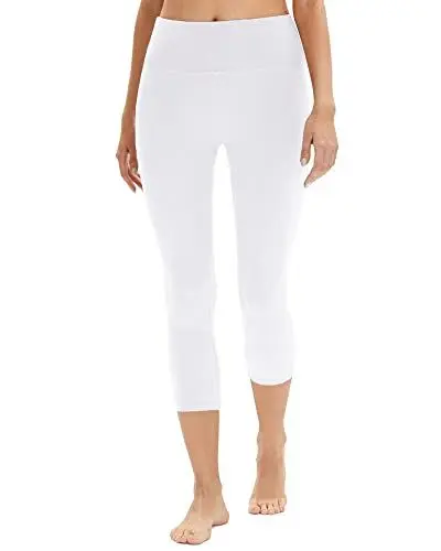 Produktbild: DDOBB Leggings Damen 3/4 High Waist Capri Sporthose Blickdicht Elastisch Kurze für Yogahose Fitness Zuhause Laufhose(B-Weiß, (DE34-40)=S-M)