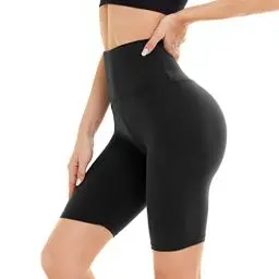 Produktbild: DDOBB Damen Radlerhose High Waist Kurze Sporthose Bauchweg Shorts Blickdicht Knielang Sportshorts Unterhosen Leggings Sommer für Sport Yoga Gym(1-Schwarz, L-XL)