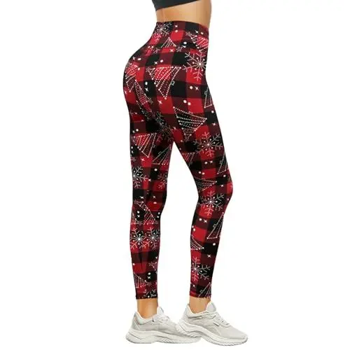 Produktbild: DDOBB Leggings Damen High Waist Sportleggins Lang Schwarz Leggins Blickdicht Bauchweg Sporthose Elastisch Yogahose Gym Festival Outfit(#02-Schneeflocke, (DE34-40)=S-M)