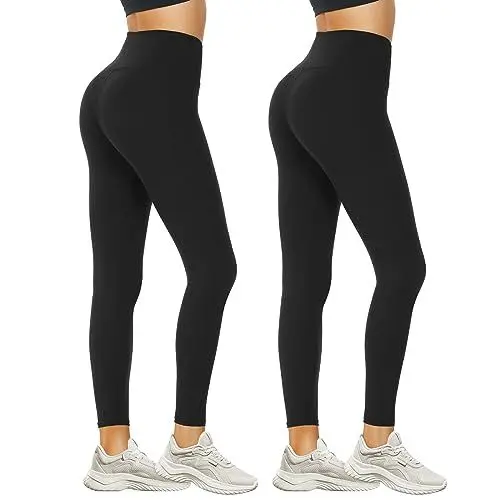 Produktbild: DDOBB Leggings Damen High Waist Sportleggins Lang Schwarz Leggins Blickdicht Bauchweg Sporthose Elastisch Yogahose Gym Festival Outfit(#11-Schwarz*2, (DE34-40)=S-M)