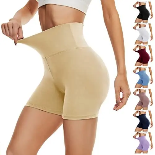 Produktbild: DDOBB Radlerhose Damen Kurze Shorts Sporthose Leggings Blickdicht High Waist Elastisch Unterhosen Fitness Hotpants Sommer Boxershorts(Beige,L-XL)