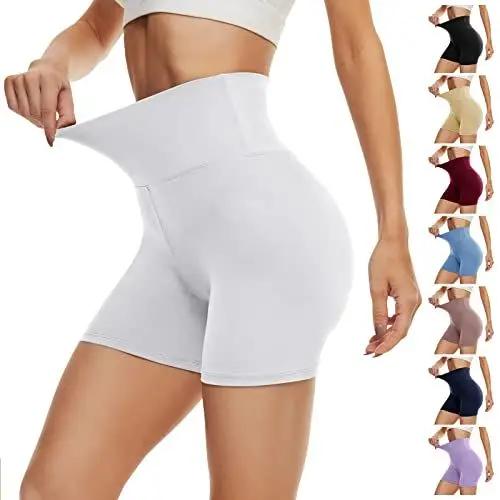 Produktbild: DDOBB Radlerhose Damen Kurze Shorts Sporthose Leggings Blickdicht High Waist Elastisch Unterhosen Fitness Hotpants Sommer Boxershorts(Weiß,S-M)