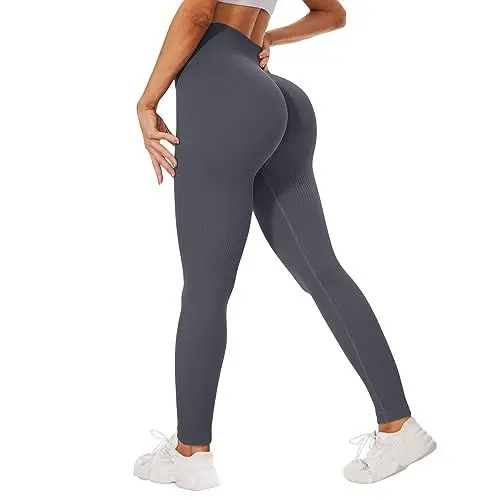 Produktbild: DDOBB Scrunch Leggings Damen Butt Sport Nahtlose Po Push Up Booty High Waist Sportleggins Lang Gym Fitness Leggins Blickdicht Laufhose Dehnbar Yoga Pants(Dunkelgrau,L-XL)