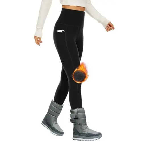 Produktbild: DDOBB Sport Leggings Damen High Waist Mit Taschen Bauchweg Sportleggins Gym Sporthose Leggings Blickdichte Lang Po Push Up Laufhose Yoga Hosen(Gefütterte-Schwarz,M)