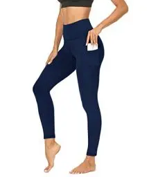 Produktbild: DDOBB Sport Leggings Damen High Waist Mit Taschen Bauchweg Sportleggins Gym Sporthose Leggings Blickdichte Lang Po Push Up Laufhose Yoga Hosen(Normal-Dunkelblau,L)