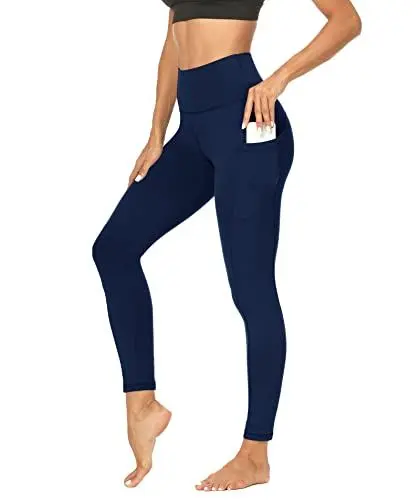 Produktbild: DDOBB Sport Leggings Damen High Waist Mit Taschen Bauchweg Sportleggins Gym Sporthose Leggings Blickdichte Lang Po Push Up Laufhose Yoga Hosen(Normal-Dunkelblau,L)