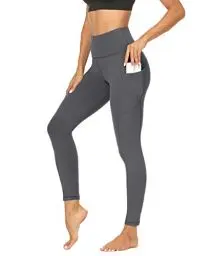 Produktbild: DDOBB Sport Leggings Damen High Waist Mit Taschen Bauchweg Sportleggins Gym Sporthose Leggins Blickdichte Lang Po Push Up Laufhose Yoga Hosen(Normal-Dunkelgrau,M)