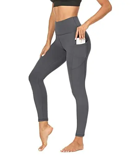 Produktbild: DDOBB Sport Leggings Damen High Waist Mit Taschen Bauchweg Sportleggins Gym Sporthose Leggins Blickdichte Lang Po Push Up Laufhose Yoga Hosen(Normal-Dunkelgrau,M)